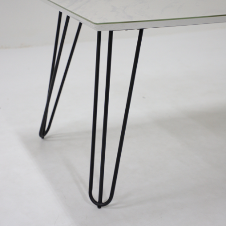 Picture of Fire Stone Tempered Glass Top - White & Metal Table Leg